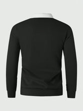LOOSE FIT MEN'S COLOR BLOCK POLO LONG SLEEVE SWEATSHIRT
